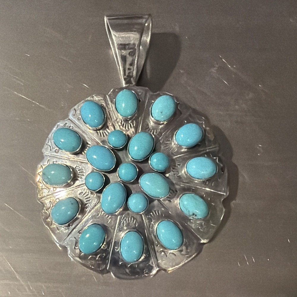 Vtg DTR‎ Jay King 2" Turquoise Sterling Silver Pendant 18 Grams Southwestern